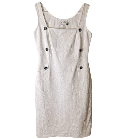 Joseph Ribkoff Ivory Textured‎ Sleeveless Dress Button Detail Canada #70133 Sz 8 - Picture 1 of 13